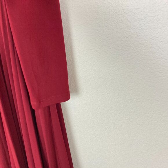 Coldwater Creek Pleated Maxi Dress Size 10 Burgundy Red Stretch Side Zip - Picture 5 of 7